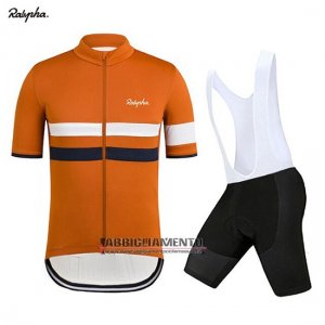 Abbigliamento Rapha 2019 Manica Corta e Pantaloncino Con Bretelle Arancione Bianco