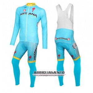 Abbigliamento Astana 2016 Manica Lunga E Calza Abbigliamento Con Bretelle Blu E Giallo