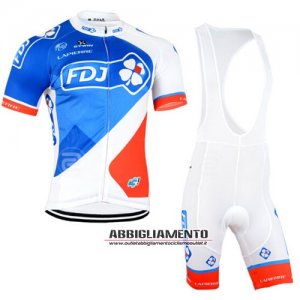 Abbigliamento Fdj 2015 Manica Corta E Pantaloncino Con Bretelle Blu E Bianco