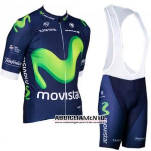 Abbigliamento Movistar 2016 Manica Corta E Pantaloncino Con Bretelle Blu E Verde