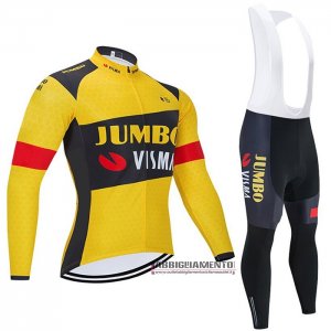 Abbigliamento Jumbo Visma 2021 Manica Lunga e Calzamaglia Con Bretelle Giallo