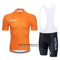 Abbigliamento STRAVA 2019 Manica Corta e Pantaloncino Con Bretelle Arancione Bianco