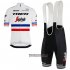 Abbigliamento Trek Segafredo Campione Francia 2018 Manica Corta e Pantaloncino Con Bretelle Bianco