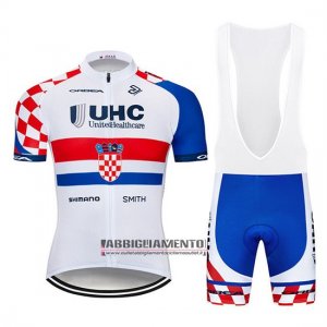 Abbigliamento UHC 2019 Manica Corta e Pantaloncino Con Bretelle Bianco Rosso Blu