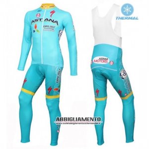 Abbigliamento Astana 2016 Manica Lunga E Calza Abbigliamento Con Bretelle Azzurro E Giallo