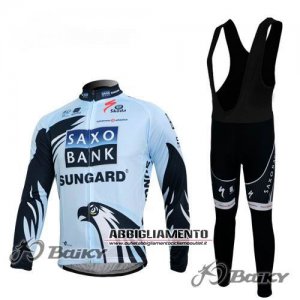 Abbigliamento SaxoBank 2012 Manica Lunga E Calza Abbigliamento Con Bretelle Blu E Nero