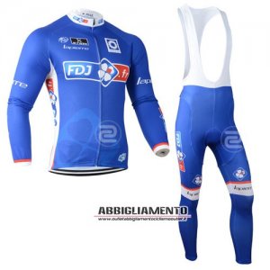 Abbigliamento Fdj 2014 Manica Lunga E Calza Abbigliamento Con Bretelle Blu