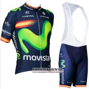 Abbigliamento Movistar 2016 Manica Corta E Pantaloncino Con Bretelle Blu E Verde