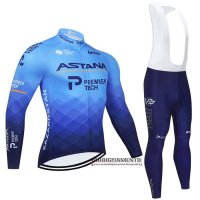 Abbigliamento Astana 2021 Manica Lunga e Calzamaglia Con Bretelle Blu