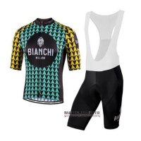 Abbigliamento Bianchi 2020 Manica Corta e Pantaloncino Con Bretelle Nero Blu Giallo