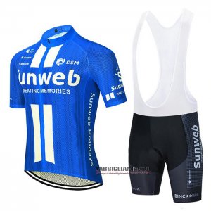 Abbigliamento Sunweb 2020 Manica Corta e Pantaloncino Con Bretelle Blu Bianco