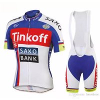 Abbigliamento Tinkoff Saxo Bank Rosso Blu 2018 Manica Corta e Pantaloncino con Bretelle e Salopette