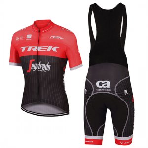 Abbigliamento Trek Segafredo 2017 Manica Corta e Pantaloncino Con Bretelle nero e rosso