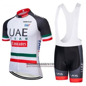 Abbigliamento UCI Mondo Campione Uae 2019 Manica Corta e Pantaloncino Con Bretelle Bianco Nero Rosso