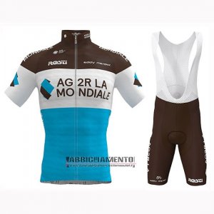 Abbigliamento Ag2r La Mondiale 2019 Manica Corta e Pantaloncino Con Bretelle Marrone Bianco Blu