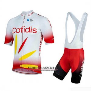 Abbigliamento Cofidis 2019 Manica Corta e Pantaloncino Con Bretelle Rosso Bianco