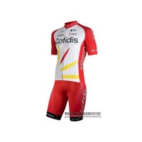 Abbigliamento Cofidis 2021 Manica Corta e Pantaloncino Con Bretelle Rosso Bianco