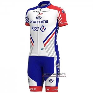 Abbigliamento Groupama-FDJ 2020 Manica Corta e Pantaloncino Con Bretelle Rosso Blu