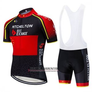 Abbigliamento Mitchelton Scott Campione Cina 2020 Manica Corta e Pantaloncino Con Bretelle Nero Rosso