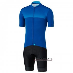 Abbigliamento Shimano 2020 Manica Corta e Pantaloncino Con Bretelle Blu