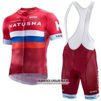 Abbigliamento Katusha 2017 Manica Corta E Pantaloncino Con Bretelle Rosso E Bianco