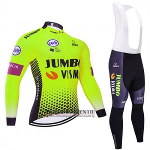 Abbigliamento Jumbo Visma 2019 Manica Lunga e Calzamaglia Con Bretelle Verde Nero