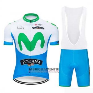 Abbigliamento Movistar 2019 Manica Corta e Pantaloncino Con Bretelle Blu Bianco