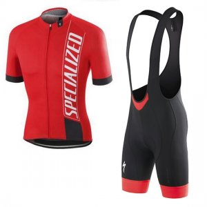 Abbigliamento Specialized 2016 Manica Corta e Pantaloncino Con Bretelle Rosso Bianco Nero