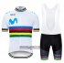 Abbigliamento UCI Mondo Campione Movistar 2019 Manica Corta e Pantaloncino Con Bretelle Bianco