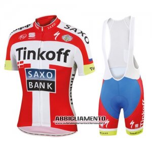 Abbigliamento SaxoBank 2015 Manica Corta E Pantaloncino Con Bretelle Rosso E Bianco