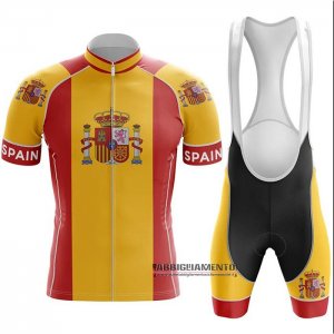 Abbigliamento Campione Spagna 2020 Manica Corta e Pantaloncino Con Bretelle Rosso Giallo