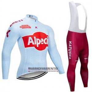 Abbigliamento Katusha Alpecin 2019 Manica Lunga e Calzamaglia Con Bretelle Chiaro Blu Rosso