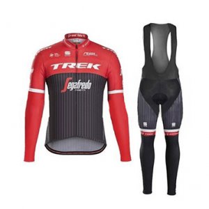 Abbigliamento Trek Segafredo 2017 Manica Lunga e Pantaloncino Con Bretelle nero e rosso