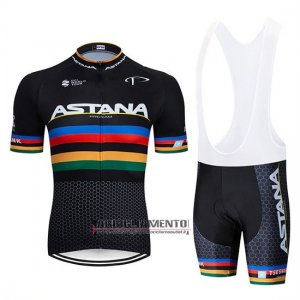 Abbigliamento UCI Mondo Campione Movistar 2019 Manica Corta e Pantaloncino Con Bretelle Nero Bianco