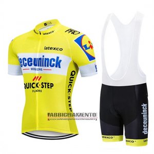 Abbigliamento Deceuninck Quick Step 2019 Manica Corta e Pantaloncino Con Bretelle Giallo Bianco