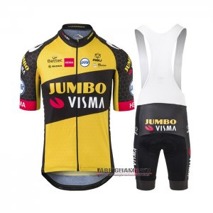 Abbigliamento Jumbo Visma 2021 Manica Corta e Pantaloncino Con Bretelle Giallo