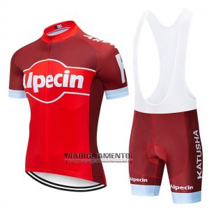 Abbigliamento Katusha Alpecin 2019 Manica Corta e Pantaloncino Con Bretelle Rosso Bianco