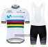 Abbigliamento UCI Mondo Campione Movistar 2019 Manica Corta e Pantaloncino Con Bretelle Bianco Blu