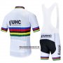 Abbigliamento UCI Mondo Campione UHC 2020 Manica Corta e Pantaloncino Con Bretelle Bianco