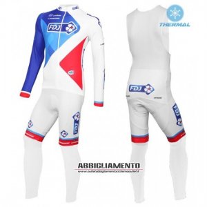 Abbigliamento FDJ 2016 Manica Lunga E Calzamaglia Con Bretelle Bianco E Blu