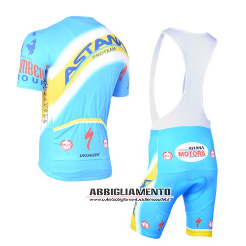 Abbigliamento Astana 2014 Manica Corta E Pantaloncino Con Bretelle Blu E Giallo - Clicca l'immagine per chiudere