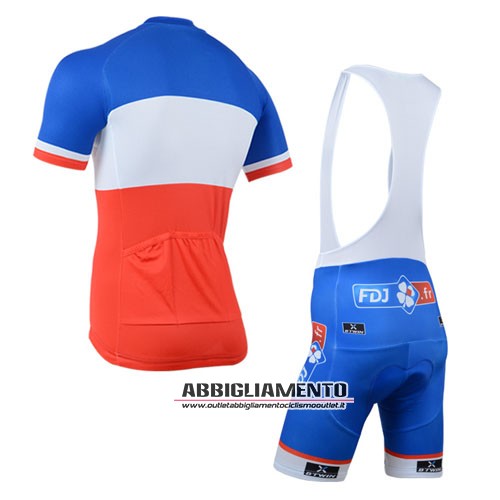 Abbigliamento Fdj 2014 Manica Corta E Pantaloncino Con Bretelle Blu E Bianco - Clicca l'immagine per chiudere