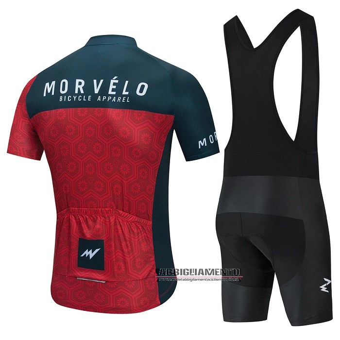 Abbigliamento Morvelo Manica Corta e Pantaloncino Con Bretelle 2021 Rosso Scuro Verde - Clicca l'immagine per chiudere