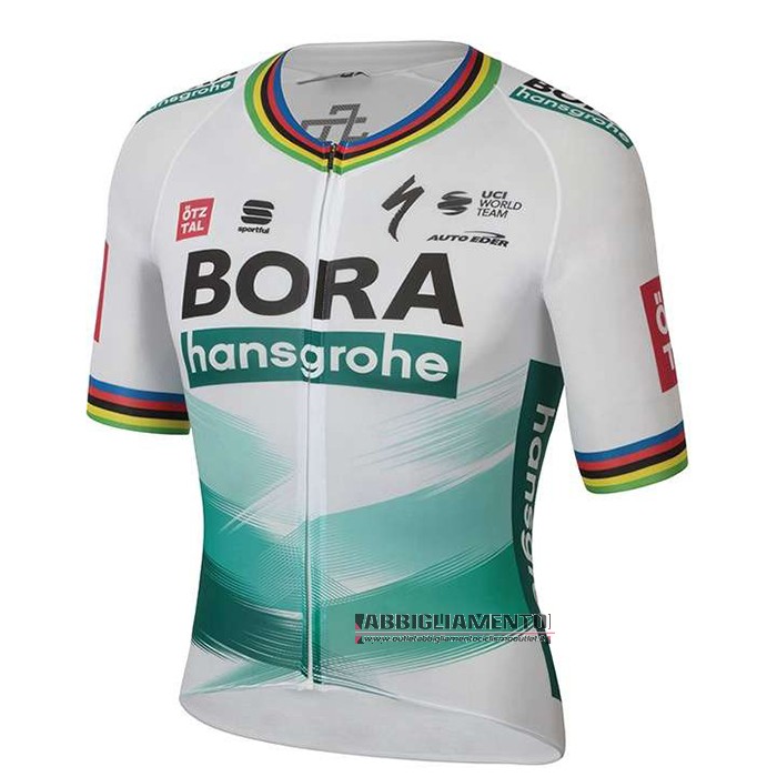 Abbigliamento UCI Mondo Campione Bora 2020 Manica Corta e Pantaloncino Con Bretelle Bianco Verde - Clicca l'immagine per chiudere