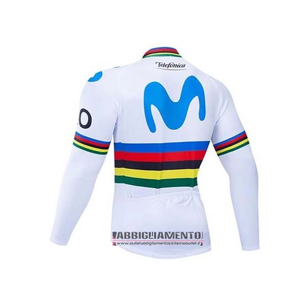 Abbigliamento UCI Mondo Campione Movistar 2020 Manica Lunga e Calzamaglia Con Bretelle Bianco Blu - Clicca l'immagine per chiudere